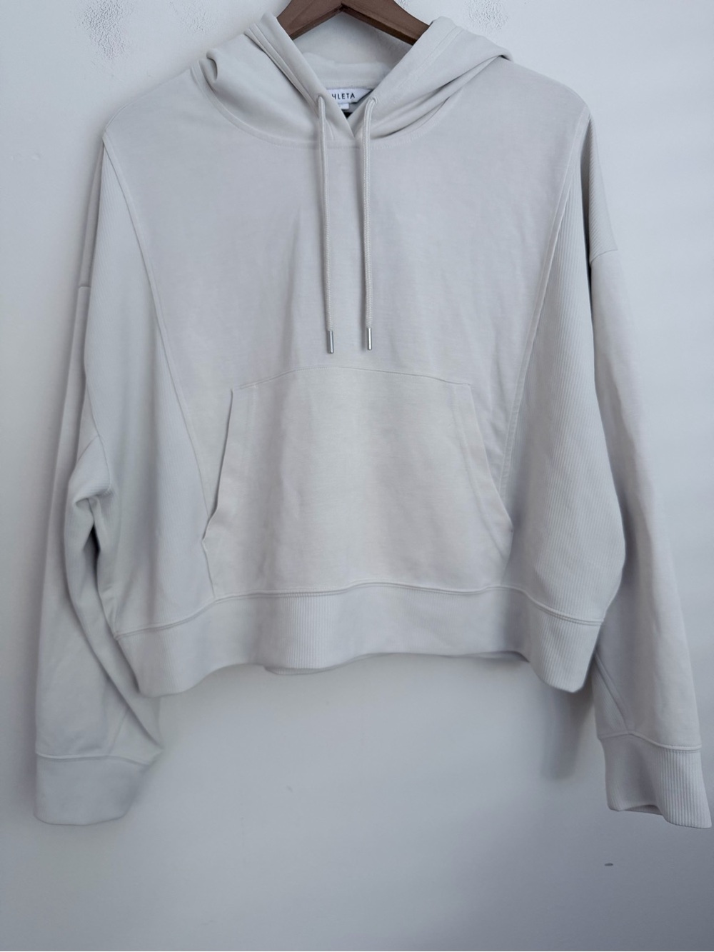 Athleta Seasoft Rib Hoodie cream Cropped Sweatshirt Womens XL
